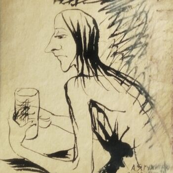 Картина под названием "Выпьем с горя..." - Анна Ягужинская, Подлинное произведение искусства, Чернила