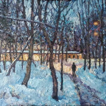 Peinture intitulée "Зимнее утро" par Anna Iaguzhinskaia, Œuvre d'art originale, Huile