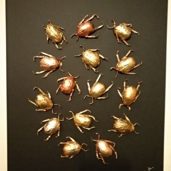 Painting titled "Gold Bugs" by Anna Ama, Original Artwork, Acrylic
