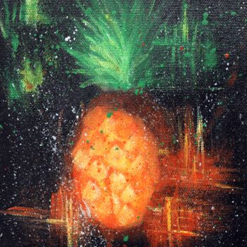 Malarstwo zatytułowany „Juisy pineapple” autorstwa Анна Алиакберова, Oryginalna praca, Akryl Zamontowany na Drewniana rama n…