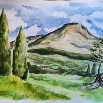 Painting titled "Sainte-Victoire n°2" by Anna An, Original Artwork, Watercolor