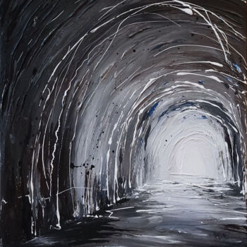 Painting titled "A light at the end…" by Anna Artemieva, Original Artwork, Acrylic Mounted on Wood Stretcher frame