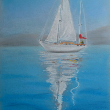 Peinture intitulée "Sailboat at sea" par Anna Baranova, Œuvre d'art originale, Pastel