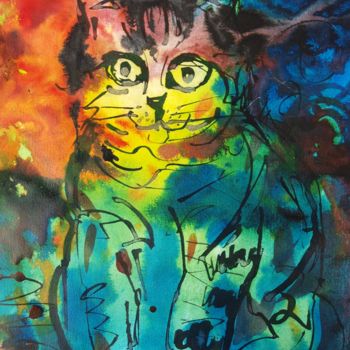 Peinture intitulée "CAT NAVY" par Anna  Bardzka, Œuvre d'art originale, Huile