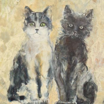 Malarstwo zatytułowany „TWO CATS” autorstwa Anna  Bardzka, Oryginalna praca, Olej