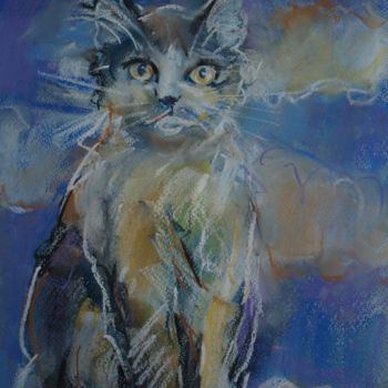 Peinture intitulée "CAT WHITE" par Anna  Bardzka, Œuvre d'art originale, Autre