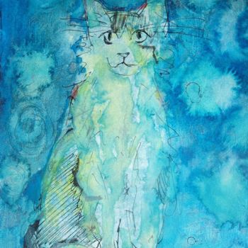Malerei mit dem Titel "CAT VII" von Anna  Bardzka, Original-Kunstwerk, Tinte