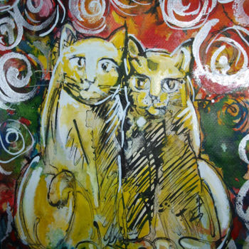 Peinture intitulée "GOLD CATS" par Anna  Bardzka, Œuvre d'art originale