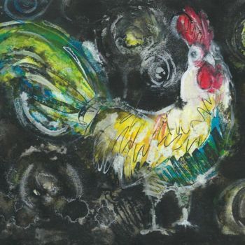 Painting titled "BLACK ROOSTER" by Anna  Bardzka, Original Artwork