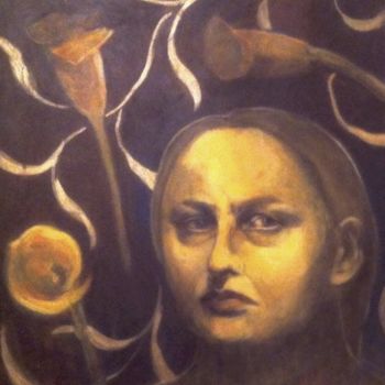 Pittura intitolato "Autoportret z kalla…" da Anna  Bardzka, Opera d'arte originale