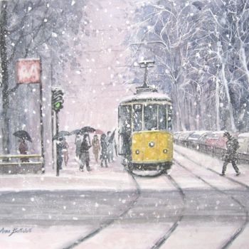 Painting titled "Nevicata a milano" by Anna Battistotti, Original Artwork, Watercolor