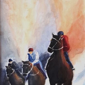 Schilderij getiteld "Escursione a cavallo" door Anna Battistotti, Origineel Kunstwerk, Acryl