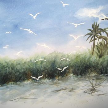 Peinture intitulée "Spiaggia Corsa" par Anna Battistotti, Œuvre d'art originale, Aquarelle