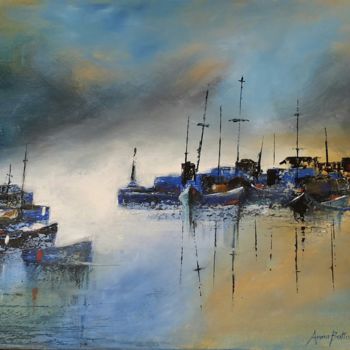 Painting titled "Luci del porto" by Anna Battistotti, Original Artwork, Acrylic Mounted on Wood Stretcher frame