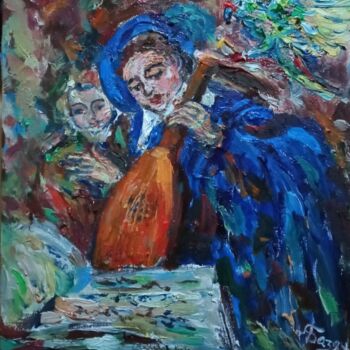 Pittura intitolato "Дети с лютней и поп…" da Anna Bazan, Opera d'arte originale, Olio