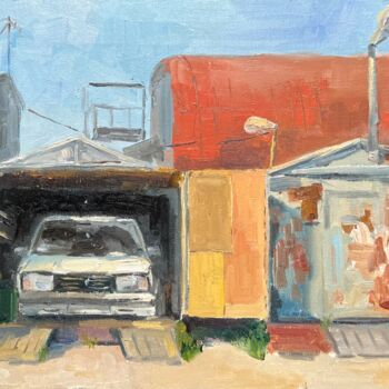 Peinture intitulée "loved one's garage" par Anna Belov, Œuvre d'art originale, Huile Monté sur Châssis en bois
