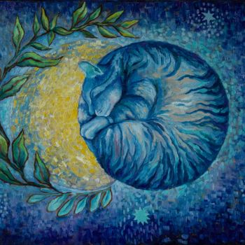 Картина под названием "Ночь растущей луны" - Anna Berezina, Подлинное произведение искусства, Масло