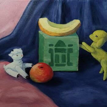 Peinture intitulée "Upside down apple" par Anna Berlinskaia, Œuvre d'art originale, Huile
