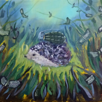 Painting titled "Hedgehog in the for…" by Anna Berlinskaia, Original Artwork, Oil