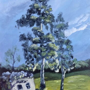 Картина под названием "2 birches near the…" - Anna Berlinskaia, Подлинное произведение искусства, Масло
