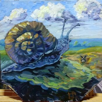 Painting titled "Snail looks at the…" by Anna Berlinskaia, Original Artwork, Acrylic