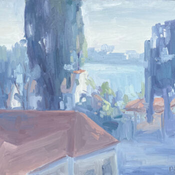 Pittura intitolato "blue seaside" da Anna Bogushevskaya, Opera d'arte originale, Olio