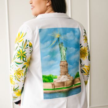 Текстильное искусство под названием "Hand painted jacket…" - Анна Борщевская, Подлинное произведение искусства, гобелен