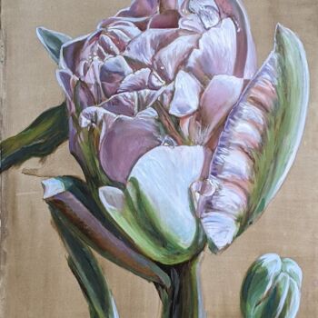 Painting titled "Magic tulip" by Anna Brazhnikova, Original Artwork, Oil Mounted on Wood Stretcher frame