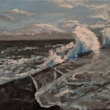 Painting titled "Sea, I will not for…" by Anna Brazhnikova, Original Artwork, Oil Mounted on Wood Stretcher frame