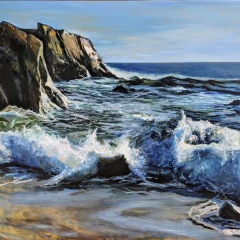 Painting titled "The Atlantic Ocean" by Anna Brazhnikova, Original Artwork, Oil Mounted on Wood Stretcher frame