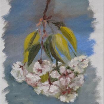 Painting titled "Blooming Sakura" by Anna Brazhnikova, Original Artwork, Oil Mounted on Wood Stretcher frame