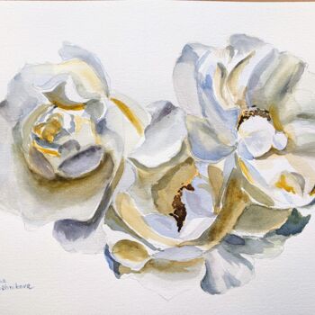 Painting titled "White roses" by Anna Brazhnikova, Original Artwork, Watercolor