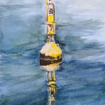 Peinture intitulée "Yellow buoy" par Anna Brazhnikova, Œuvre d'art originale, Aquarelle