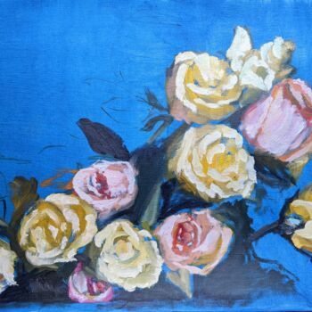 Painting titled "Yellow roses out of…" by Anna Brazhnikova, Original Artwork, Oil