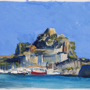 Painting titled "Old Fortress of Cor…" by Anna Brazhnikova, Original Artwork, Watercolor