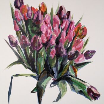 Painting titled "Tulips" by Anna Brazhnikova, Original Artwork, Watercolor