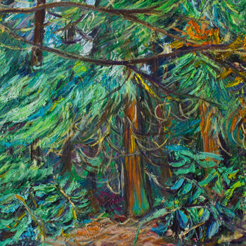 Schilderij getiteld "forest on san miguel" door Anna Churyukina, Origineel Kunstwerk, Olie