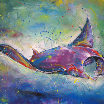 Painting titled "Raie Manta" by Anna Corta, Original Artwork, Acrylic Mounted on Wood Stretcher frame