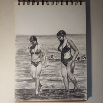 Peinture intitulée "Жінки на пляжі" par Anna Drozdova, Œuvre d'art originale, Crayon
