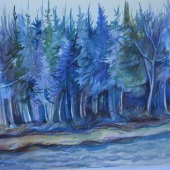 Painting titled "Blue forest" by Anna Duyunova, Original Artwork, Other