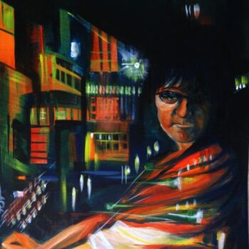 Painting titled "Night City.Self Por…" by Anna Duyunova, Original Artwork, Oil