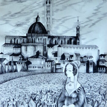 Dessin intitulée "Siena" par Anna Duyunova, Œuvre d'art originale, Autre