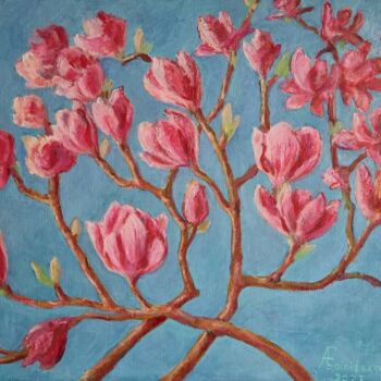 Malerei mit dem Titel "Magnolia" von Anna Fainitskii, Original-Kunstwerk, Öl