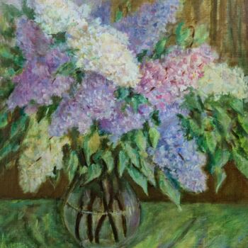 Painting titled "Lilac bush" by Anna Fainitskii, Original Artwork, Oil