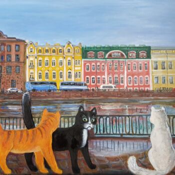 Malerei mit dem Titel "St. Petersburg cats" von Anna Fainitskii, Original-Kunstwerk, Öl