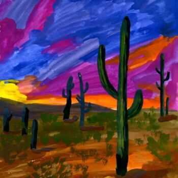 Peinture intitulée "Sunset on desert" par Anna Filippova, Œuvre d'art originale, Gouache