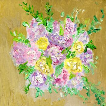 Painting titled "Peonies bouquet" by Anna Filippova, Original Artwork, Oil