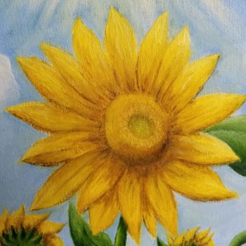 Painting titled "Sunny flowers" by Anna Firefly, Original Artwork, Oil Mounted on Wood Stretcher frame