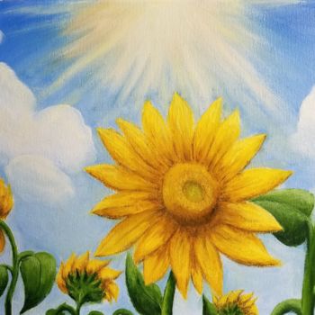Ζωγραφική με τίτλο "Sunny flowers." από Anna Firefly, Αυθεντικά έργα τέχνης, Λάδι Τοποθετήθηκε στο Ξύλινο φορείο σκελετό