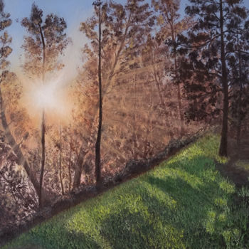 Painting titled "Sunset" by Anna Firefly, Original Artwork, Oil Mounted on Wood Stretcher frame